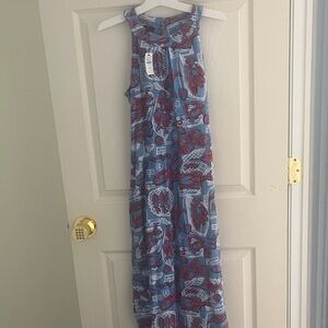 Talbots Blue Maxi Dress with Red Print